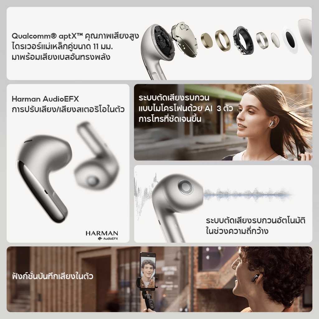 [New]Xiaomi Mi Buds 5 Wireless Bluetooth Earphone Qualcomm® aptX™Audio บันทึกเสียงด้วยหูฟัง ปรับแต่งด้วย Harman AudioEFX