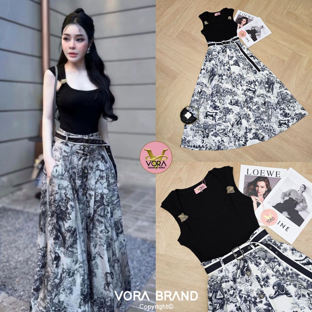 "เช็คสต็อคสินค้าก่อนสั่งซื้อค่ะ" VORA Set​ เสื้อแขนกุด แต่งโซ่พันช่วงแขนเสื้อ เนื้อผ้าร่องยืดหยุ่น