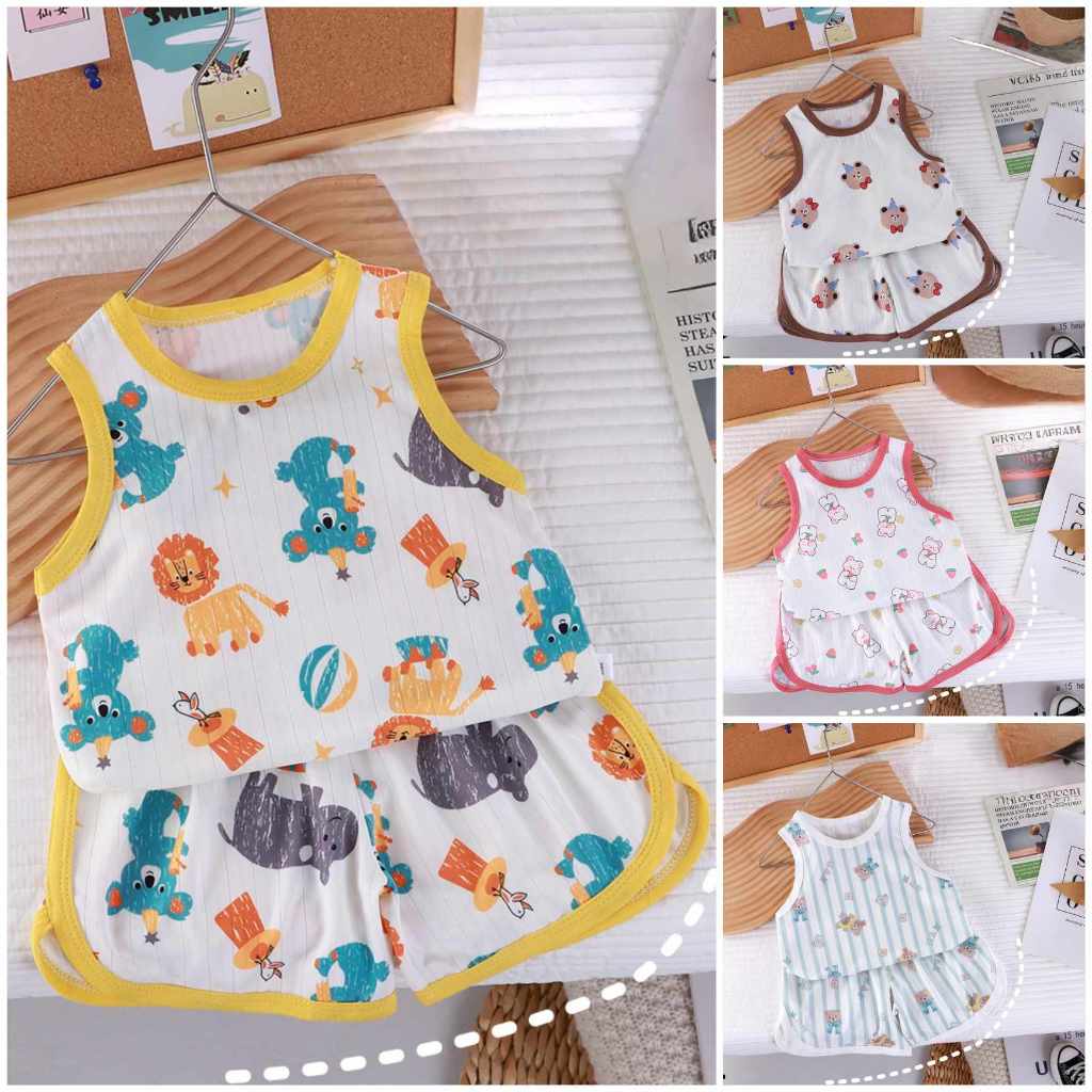 ใหม่ ชุดเซ็ต ชุดเด็ก เสื้อกล้าม+กางเกง ผ้านุ่มมาก ระบายอากาศดี ไซส์ 80-110