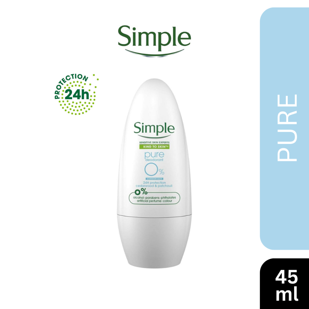 [ของแท้! ส่งเร็ว] โรลออน Simple Kind to Skin Pure Deodorant 0% - Cedarwood & Patchouli 45ml