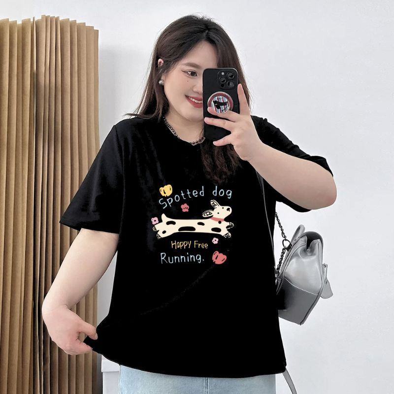 TeddyTee🐻 เสื้อยืด oversize สาวอวบ พลัสไซส์ สกรีนลายน้องหมาจุด🐶 ผ้าคอตตอน100% ใส่สบาย สไตล์เกาหลี มินิมอล น่ารักมาก