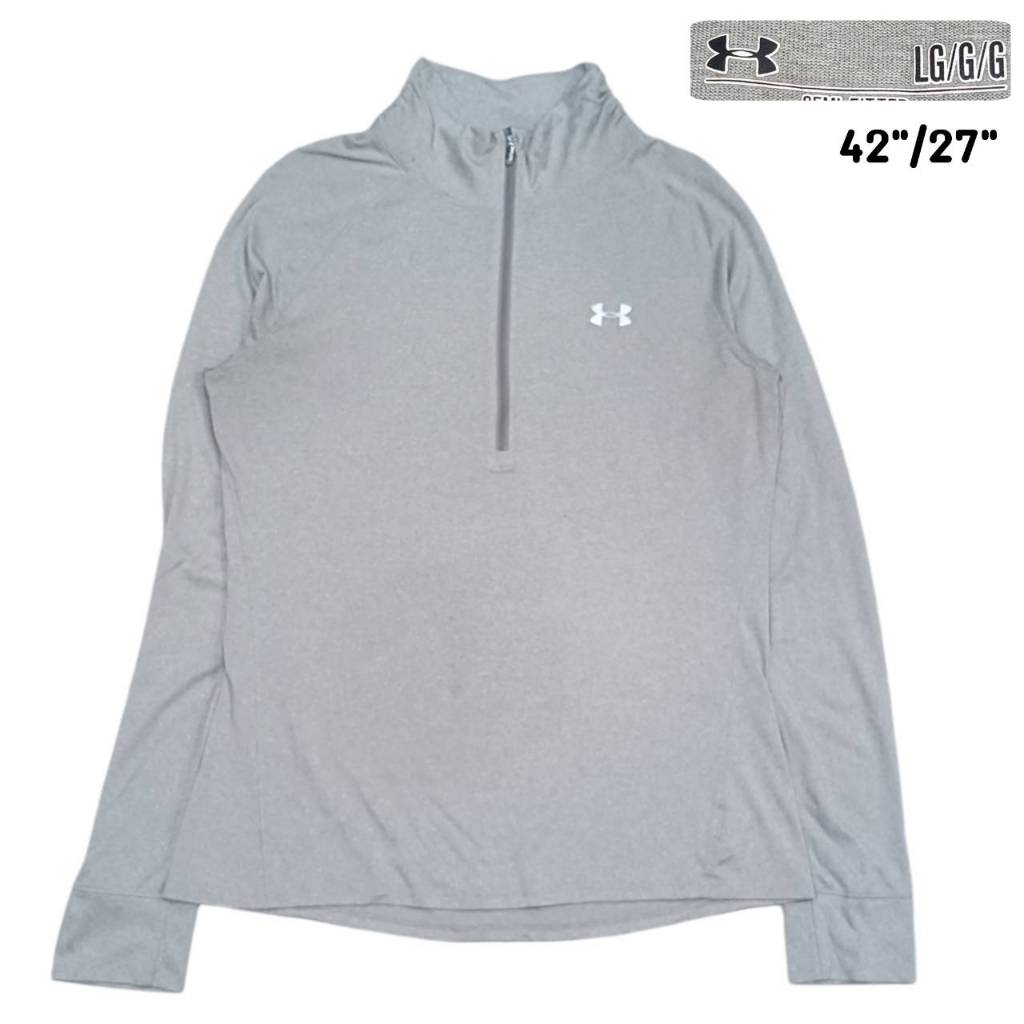 UNDER ARMOUR LONG SLEEVE SHIRT  เสื้อแขนยาว ซิปครึ่ง ผ้ากีฬา อันเดอร์ อาร์เมอร์ สีเทา ไซส์ L มือสอง 