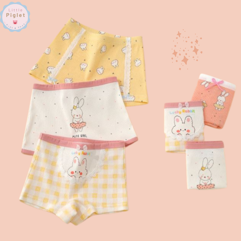 Little Piglet พร้อมส่ง แพค 4 ตัว กางเกงในเด็กหญิง ขาเว้า ขาสั้น ลายน่ารัก ผ้าฝ้าย เนื้อนิ่ม ใส่สบาย