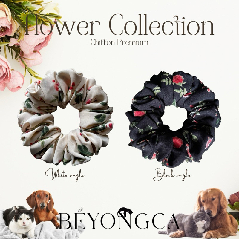 Beyongca scrunchies รุ่น Flowers angle Chiffon premium ลิขสิทธิ์แท้ ยางรัดผมโดนัท elastic rubber band ยางมัดผม