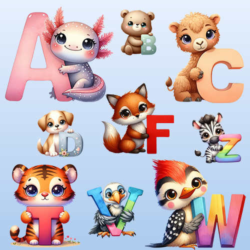 ตัวรีดติดเสื้ออักษร   A - Z และตัวเลข  F.43 ฟ้อนต์รวมสัตว์น่ารักๆ  รีดง่ายรีดติดทุกเนื้อผ้า