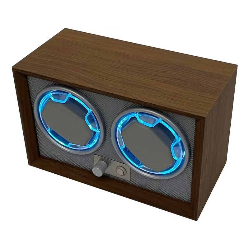*พร้อมส่ง*ไฟLED กล่องหมุนนาฬิกา 2 เรือน(วอลนัทสีดำไม้) Watch Winder กล่องนาฬิกา กล่องหมุนนาฬิกาอัตโนมัติ ห้าเกียร์ปรับได