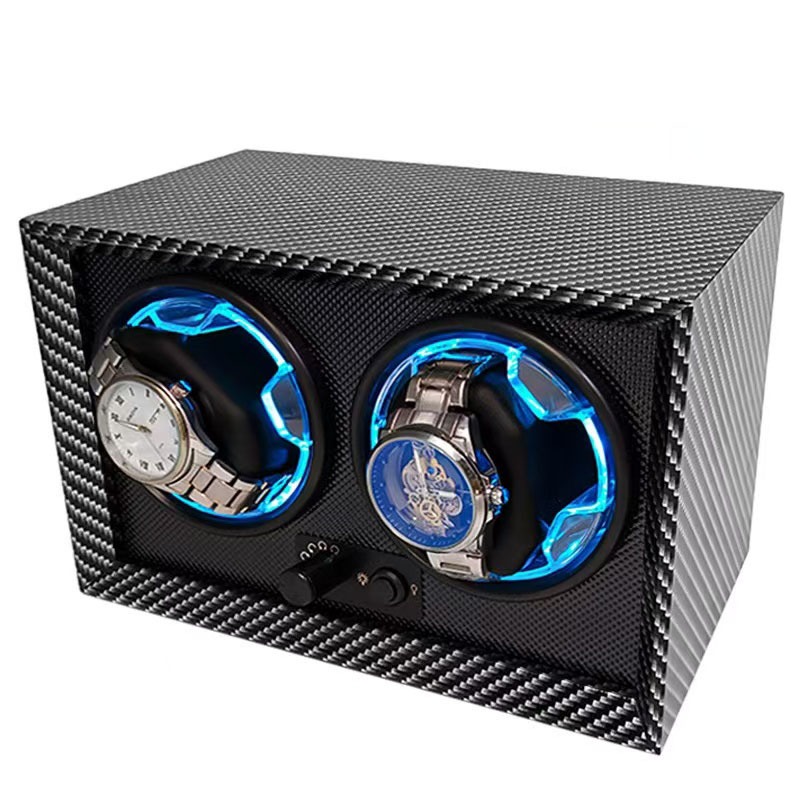 *พร้อมส่ง*ไฟLED กล่องหมุนนาฬิกา 2 เรือน(วอลนัทสีดำไม้) Watch Winder กล่องนาฬิกา กล่องหมุนนาฬิกาอัตโนมัติ ห้าเกียร์ปรับได