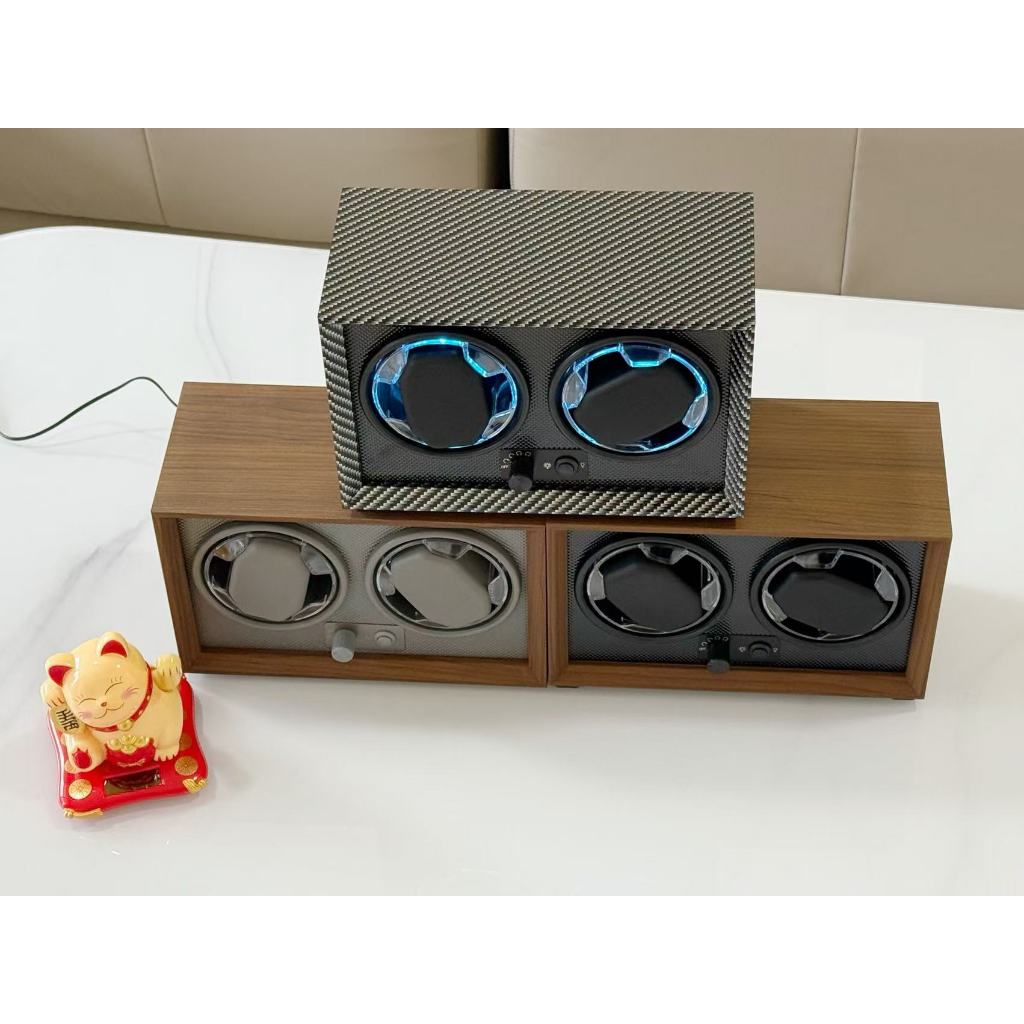 *พร้อมส่ง*ไฟLED กล่องหมุนนาฬิกา 2 เรือน(วอลนัทสีดำไม้) Watch Winder กล่องนาฬิกา กล่องหมุนนาฬิกาอัตโนมัติ ห้าเกียร์ปรับได
