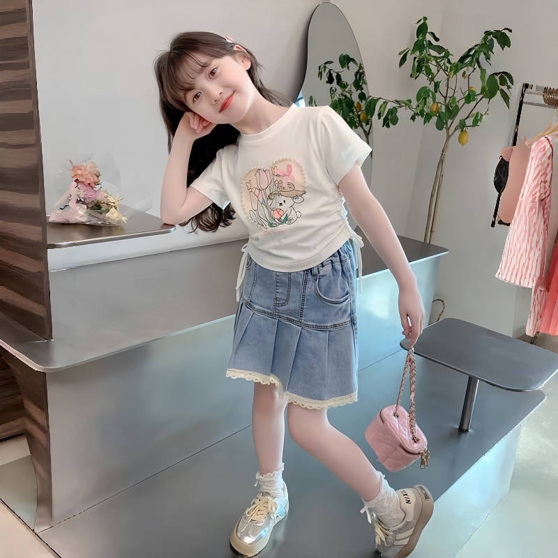 2-12 ปี เสื้อยืดเด็กผู้หญิง คอกลม แขนสั้น สไตล์เกาหลี ประดับมุก แบบผูกเชือก ผ้านิ่มเด้งใส่สบาย สําหรับเด็กผู้หญิง - รูปที่ 5