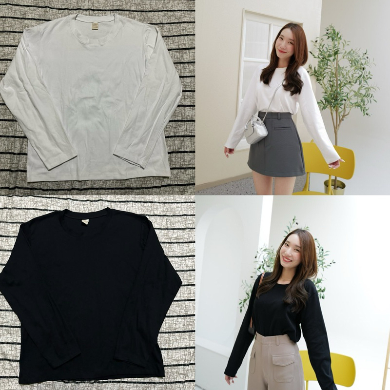 เสื้อคอกลมแขนยาวผ้ายูนิโคล จากร้านฝาแฝด(ranfafaet.kloset)