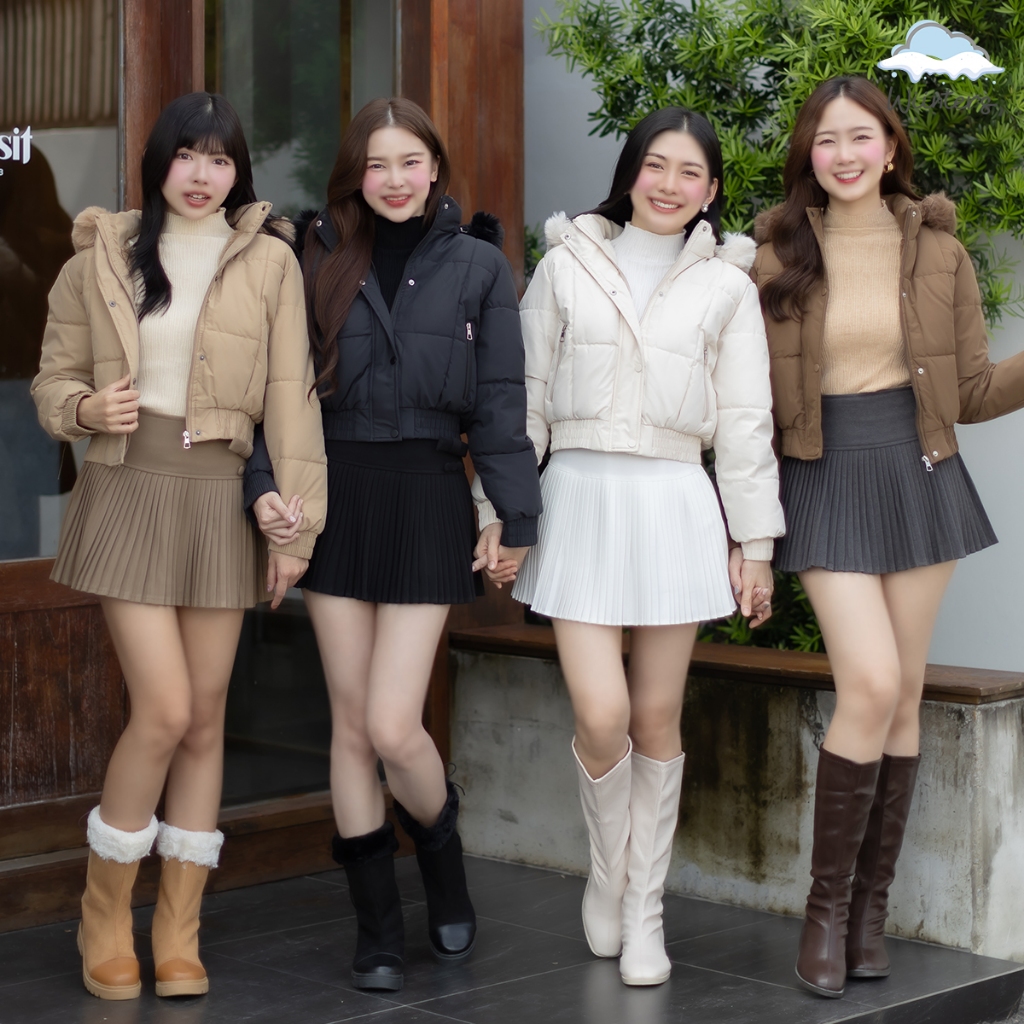 [ LB-073 l Pancake Coat l Susyna Sweater l Bowling Skirt ]​ เสื้อโค้ท บุขน มีฮู้ด ขนเฟอร์ l เสื้อคอปีน l กระโปรงพลีท