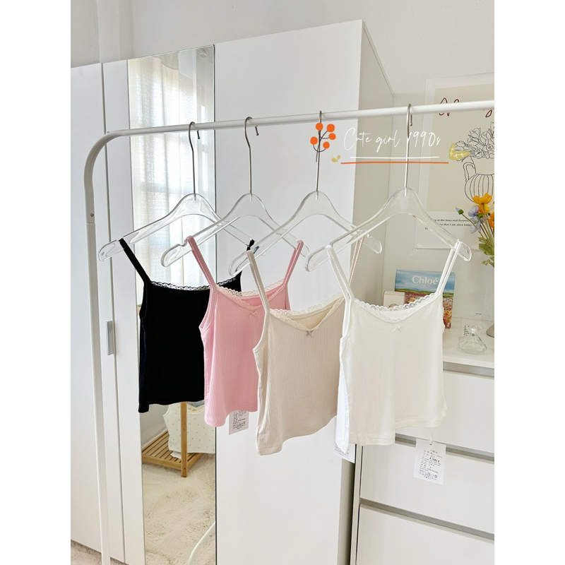 ST733 สายเดี่ยวสีพื้น ขอบลูกไม้สุดน่ารัก งานป้าย Miss sumey 🦋