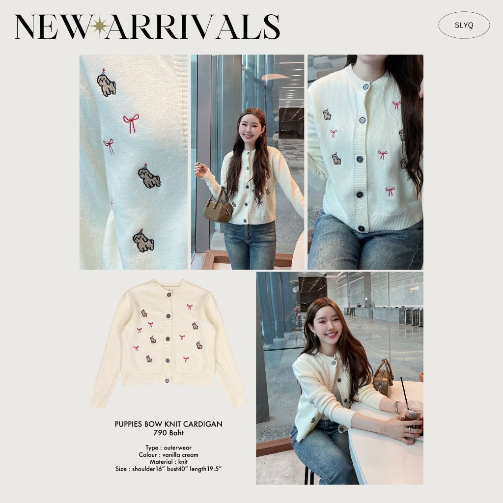 SLYQ PUPPIES BOW KNIT CARDIGAN เสื้อคาร์ดิแกนไหมพรมลายปักโบว์