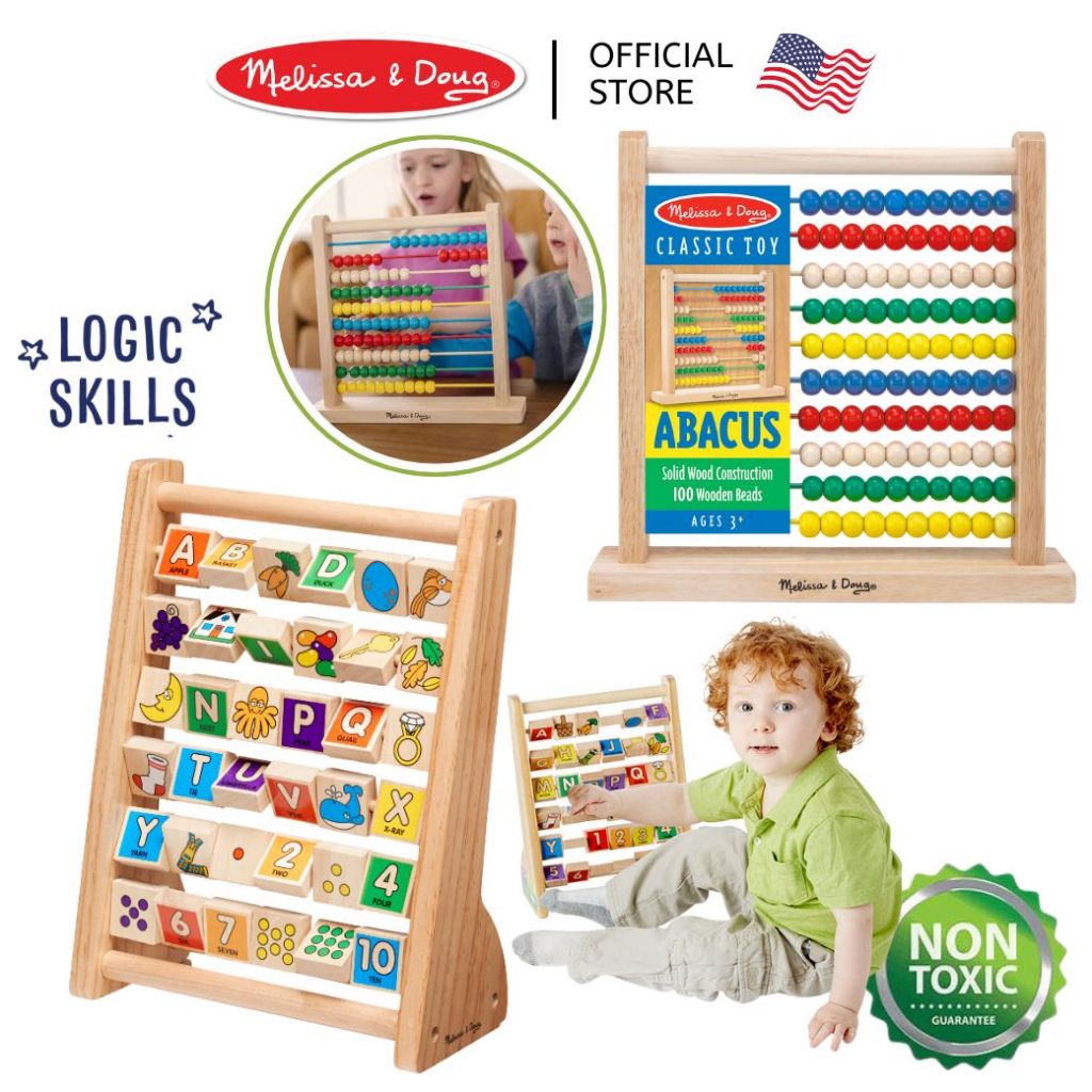 (ของแท้ USA) ลูกคิดไม้ ฝึกนับเลข ตัวอักษร ABC-123 Abacus Melissa & Doug ของเล่นเด็ก 1 2 3 ขวบ