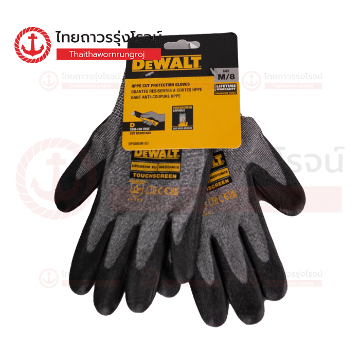 DEWALT ถุงมือกันบาด สีดำ Touch Screen Size.M DPG860M |ชิ้น| TTR Store