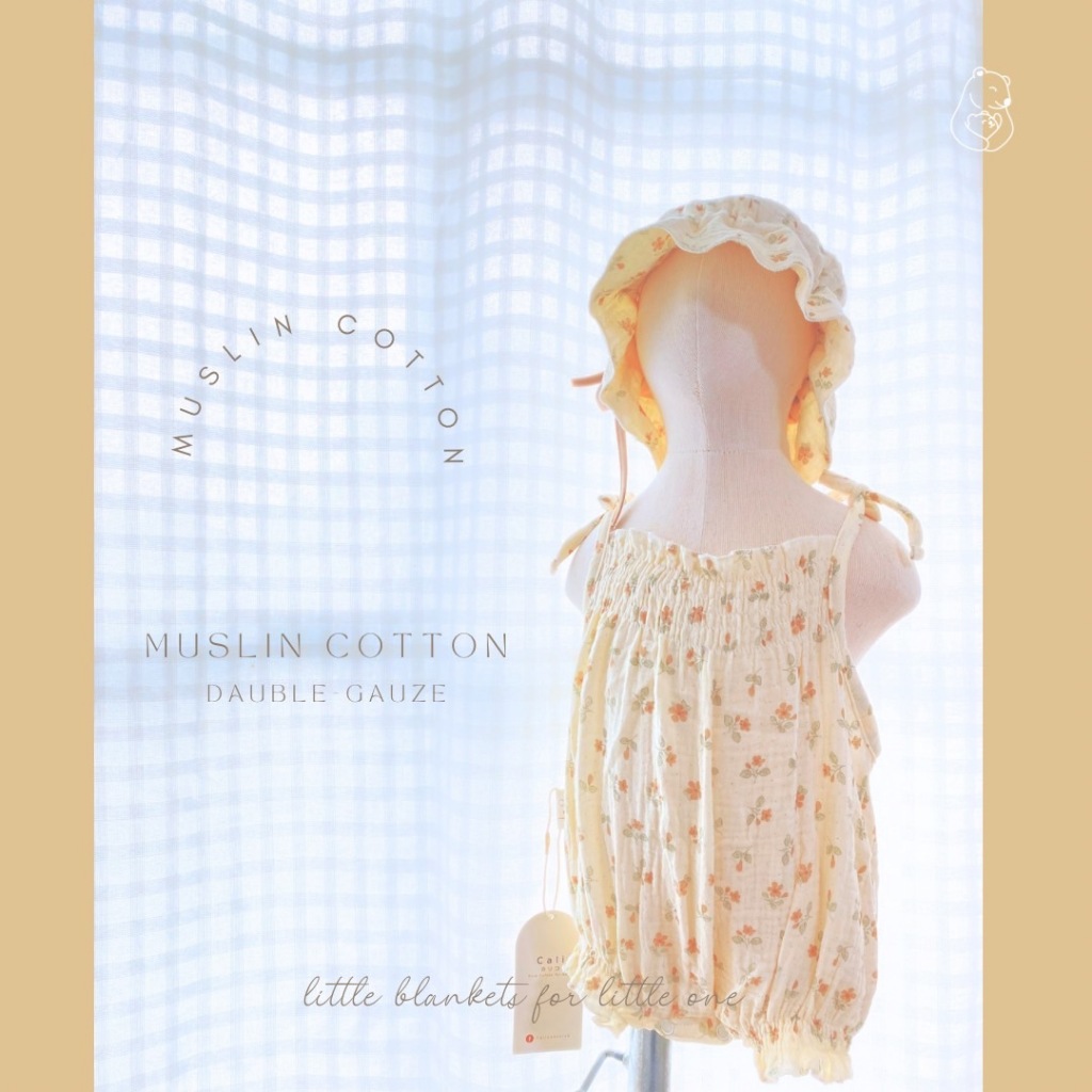 Cali ชุดบอดี้สูท สายเดี่ยวผูกไหล่ ขาจั๊ม ผ้ามัสลินทอ สไตล์เกาหลี *Buttercup💐*ป้าย Cali Baby