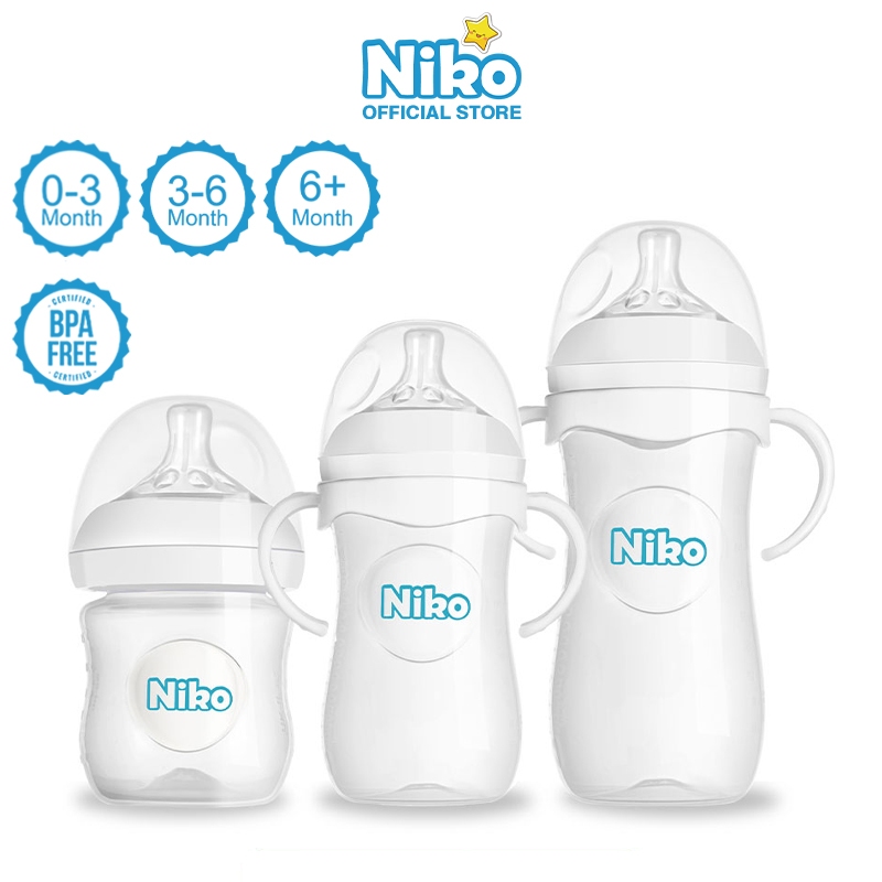 NIKO ขวดนม ขวดนมเด็ก ขวดนมคอกว้าง 5oz/11oz ป้องกันอากาศเข้า กันสำลัก foodgrade - Anti Colic Baby Bottle