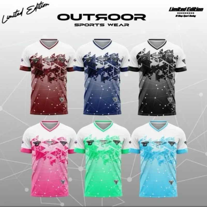 เสื้อกีฬาผ้าไมโคร คอวีทูโทนพิมพ์ลาย OUTROOR สีสวยคมชัด