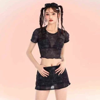 Hot.bikini🥰ส่งไวจากไทย🥰ชุดว่ายน้ำผู้หญิง ชุดว่ายน้ำแฟชั่น two piece ผ้าแห้งไว สไตล์แขนสั้น สไตล์สปอร์ต