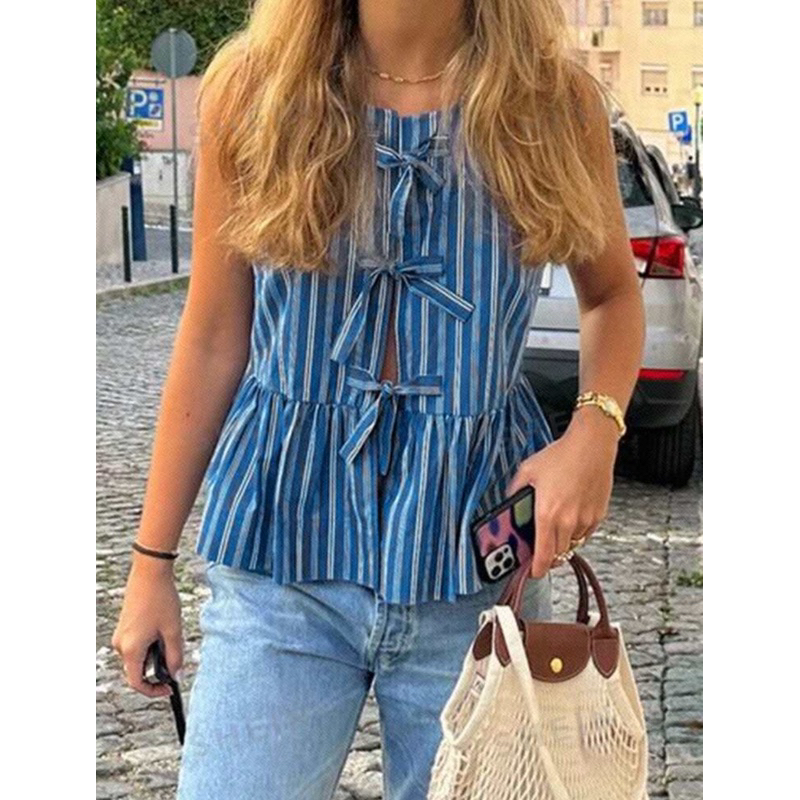 SHEIN LUNE เสื้อเชิ้ตลำลองผู้หญิงลายทางและพิมพ์ลาย