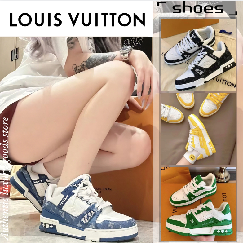 หลุยส์วิตตอง รองเท้าผ้าใบ Louis Vuitton LV TRAINER รองเท้าผ้าใบ/สไตล์เดียวกันสำหรับผู้ชายและผู้หญิง/สไตล์คู่รัก