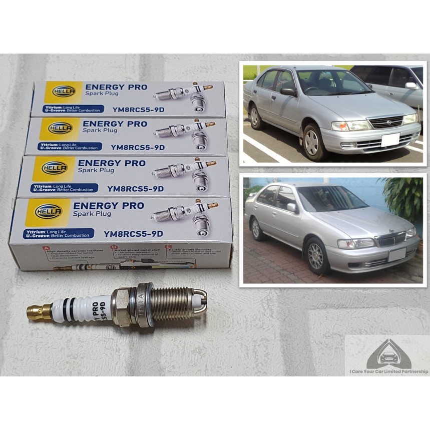 หัวเทียน Nissan Sunny B14 ( 1994 - 2000 ) ชุด 4 หัว / 10 หัว  ขั้วยิธเทรียม ระยะการใช้งาน 40,000 กม : Hella YM8RCS5-9D