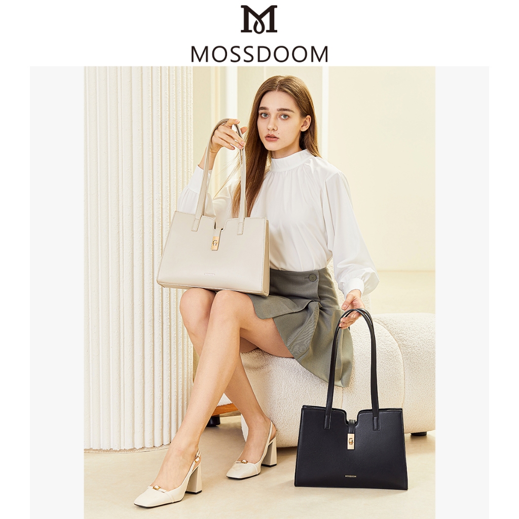 MOSSDOOM Elaura bag กระเป๋าคล้องไหล่สำหรับผู้หญิง ทรงคลาสสิก จุของได้เยอะ 4สี(เทา,ขาว,แอปริคอท,ดำ)