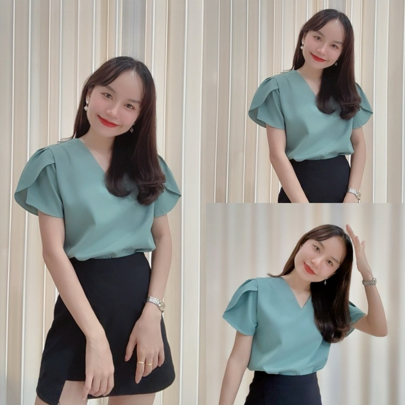 เสื้อคอวีแขนทิวลิป รุ่น Be Happy