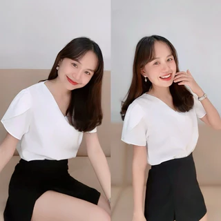 เสื้อคอวีแขนทิวลิป รุ่น Be Happy