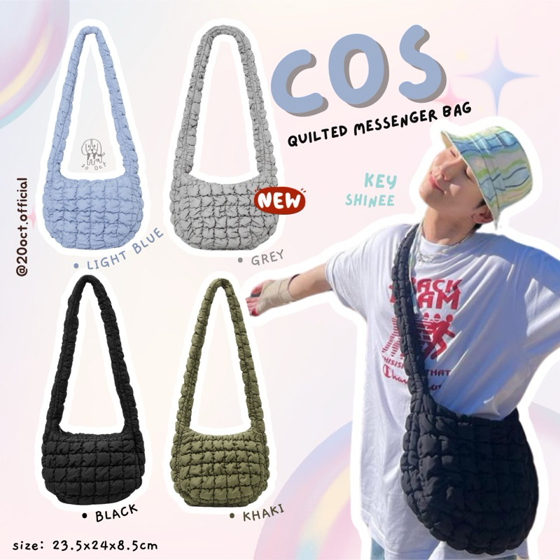 (พร้อมส่ง/ส่งไว) แท้ เรียกแมสได้ | COS Quilted Messenger Bag สี Black/ Khaki Green/ Light Blue