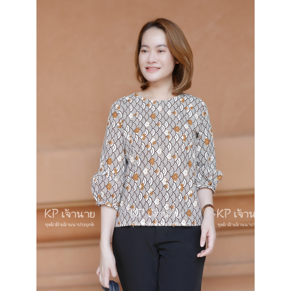 เสื้อผ้าฝ้าย เสื้อทำงานผ้าฝ้าย ลายแมวสวย เสื้อสุภาพ