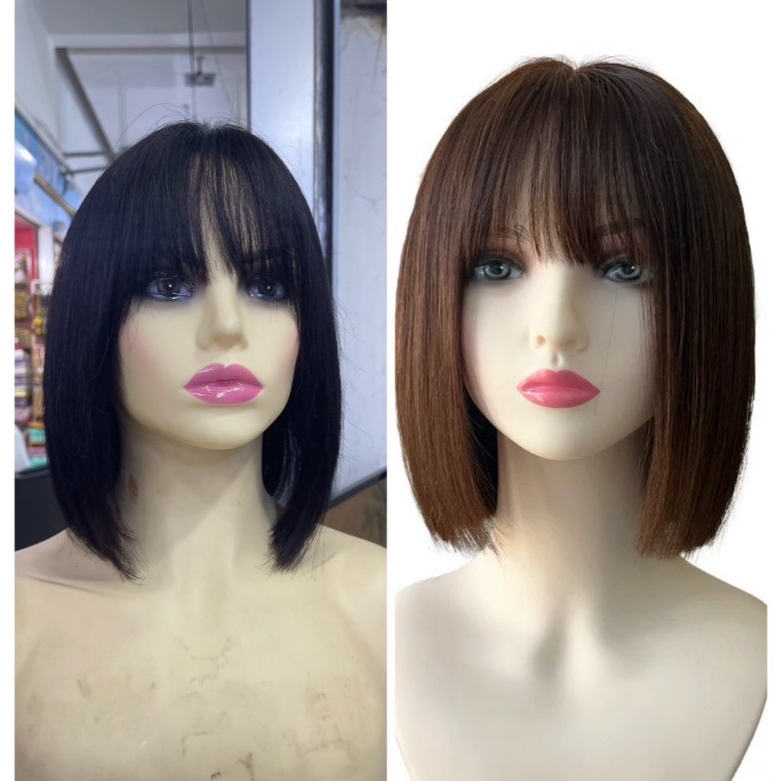 วิกผมแท้ บ้อบหน้าม้าหนังหัวเทียมเหมือนจริง ทำจากผมแท้100% รหัส H1008มีสีน้ำตาลทองกับสีน้ำตาลธรรมชาติ สินค้าพร้อมส่งในไทย