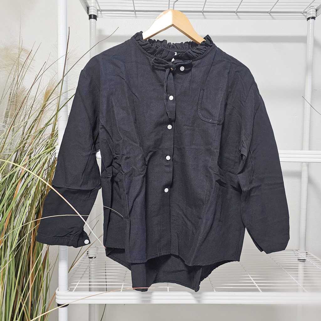 เสื้อแฟชั่นผูกโบว์ช่วงคอสีดำ(A659)