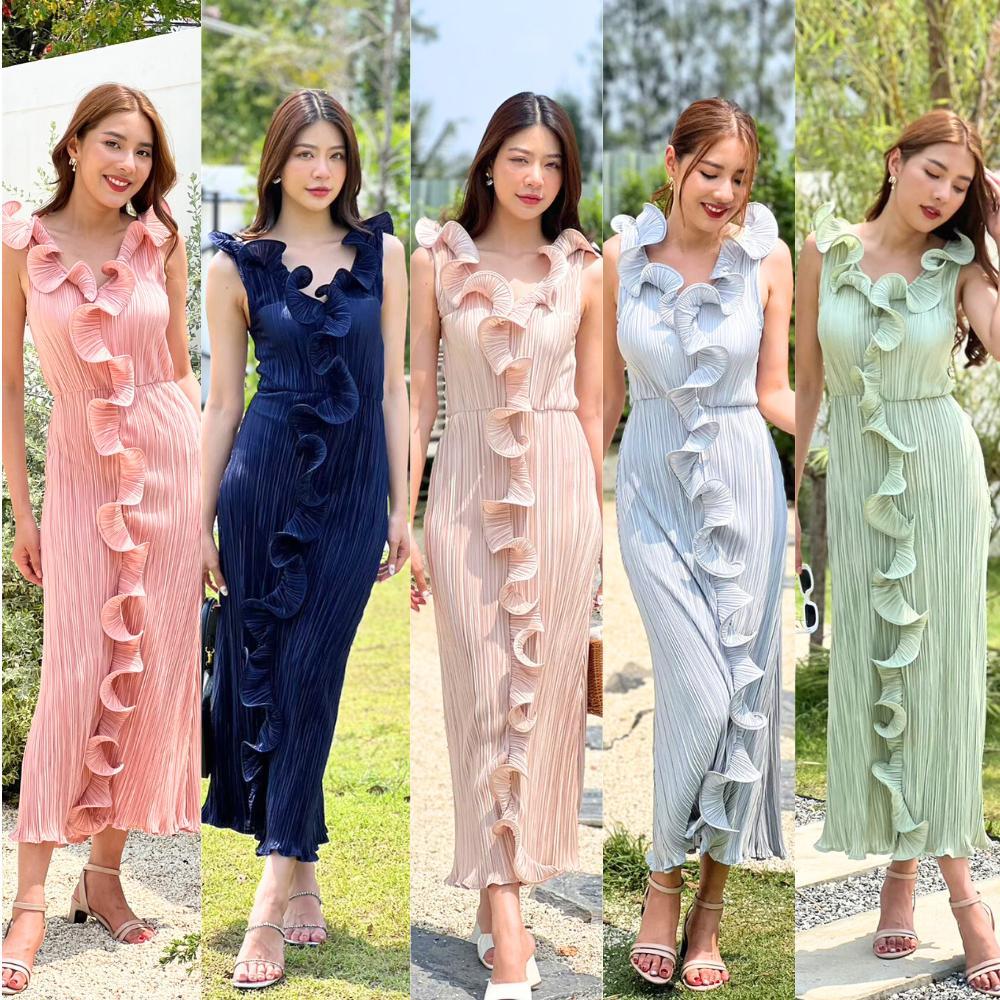 NOOZZSHOP 5510903 เดรสพลีท เดรสยาว เดรสออกงาน