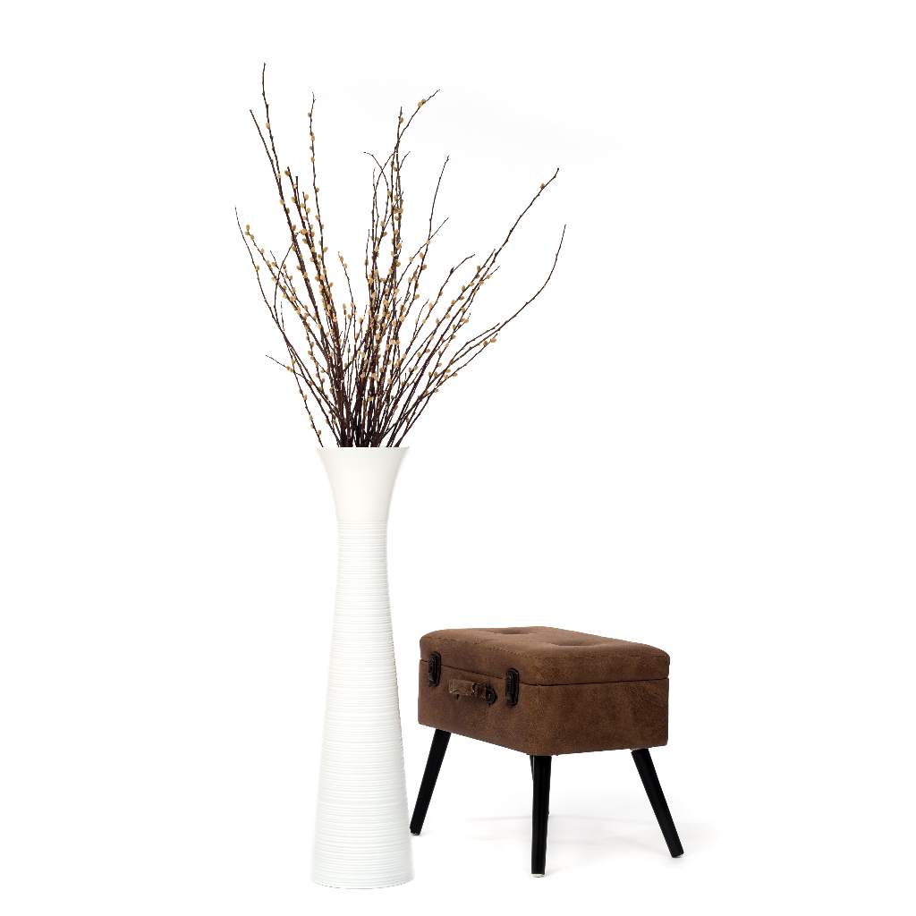 Vasora Large Floor Vase แจกันไม้ทรงปากกว้าง ไม้มะม่วงแกะลาย ขนาด 15 x 70 cm.