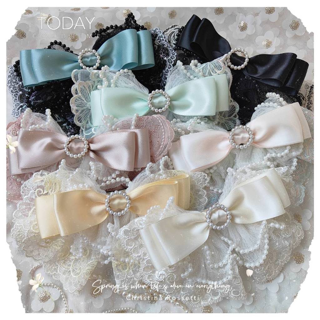 A Dream (7สี)กิ๊บสปริงโบว์ลูกไม้ระบายมุก2ชั้น รุ่นยอดนิยม กิ๊บไซร์M 8ซม. (พร้อมส่ง )