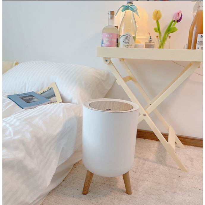 yhlovehome ถังขยะลายไม้ ถังขยะสไตล์มินิมอล แบบกด 1672