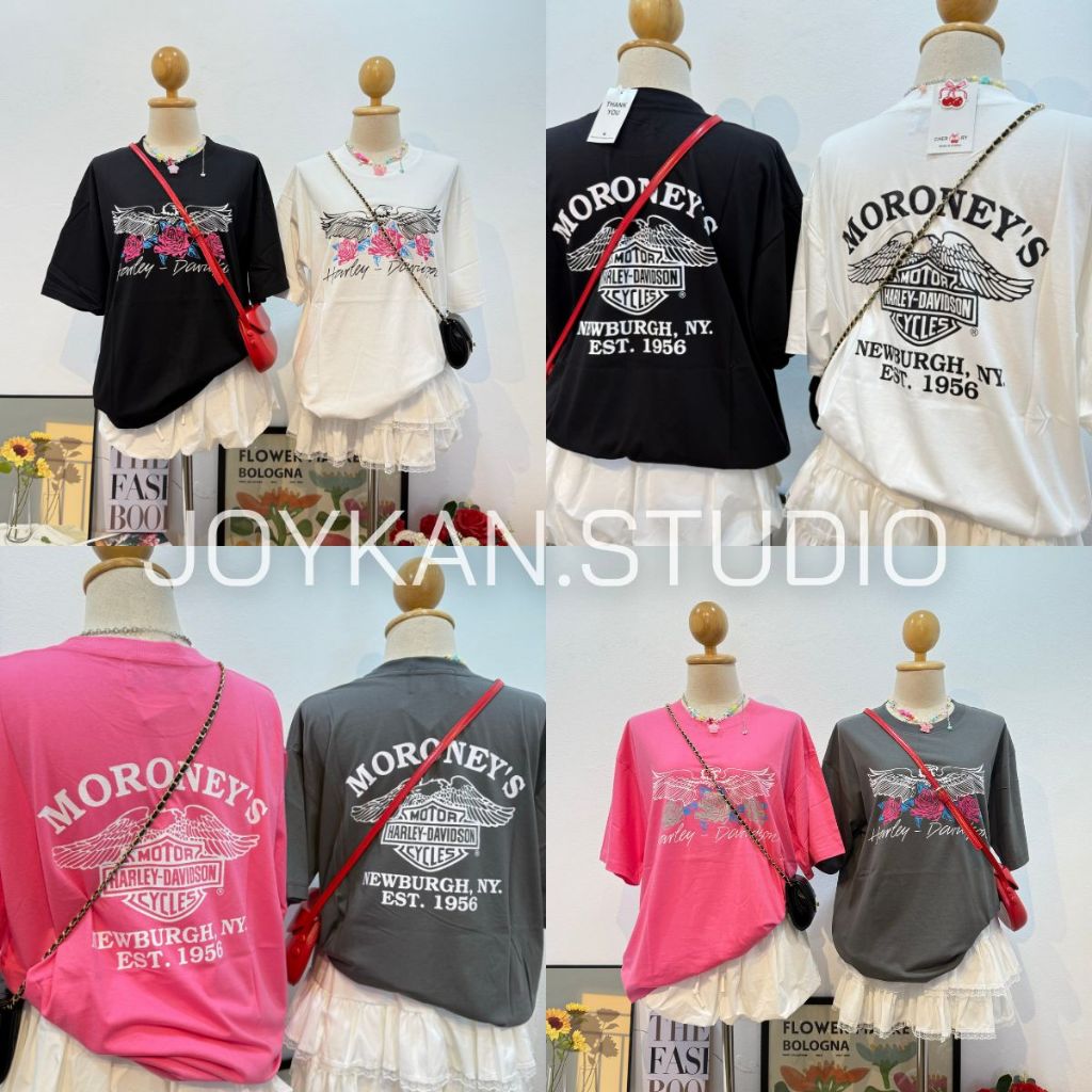 เสื้อยืด Oversize นกกุหลาบ (สกรีนหน้า-หลัง) ป้าย CHERRY (C001)