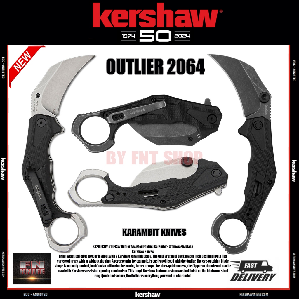มีดพับ คารัมบิท Kershaw Outlier Assisted Karambit Knife Black GRN (8Cr13Mov 2.5" Black Stonewash)