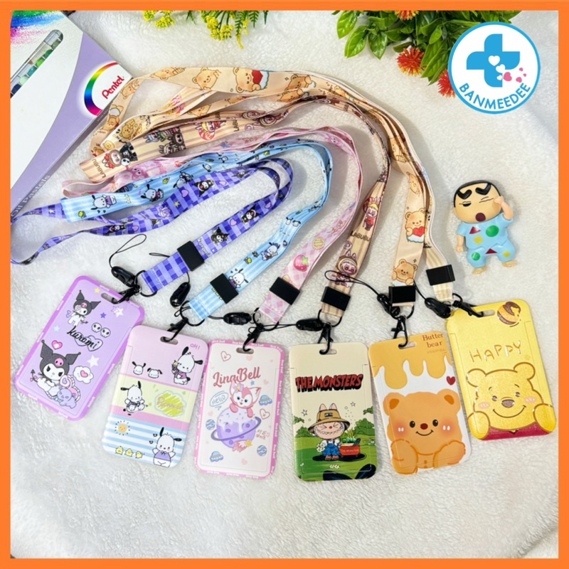 พร้อมส่ง ที่ใส่บัตรพร้อมสายคล้องคอ Sanrio ลายการ์ตูน ป้ายห้อยบัตรพนักงาน/บัตรนักเรียน