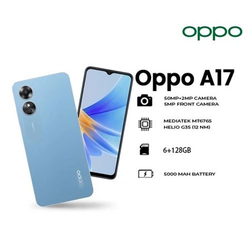 OPPO A17 6GB+128GB กล้อง AI ความละเอียด 50MP แบตเตอรี่ความจุ 5000 มิลลิแอมป์ชั่วโมง หน้าจอขนาด 6.56 นิ้ว