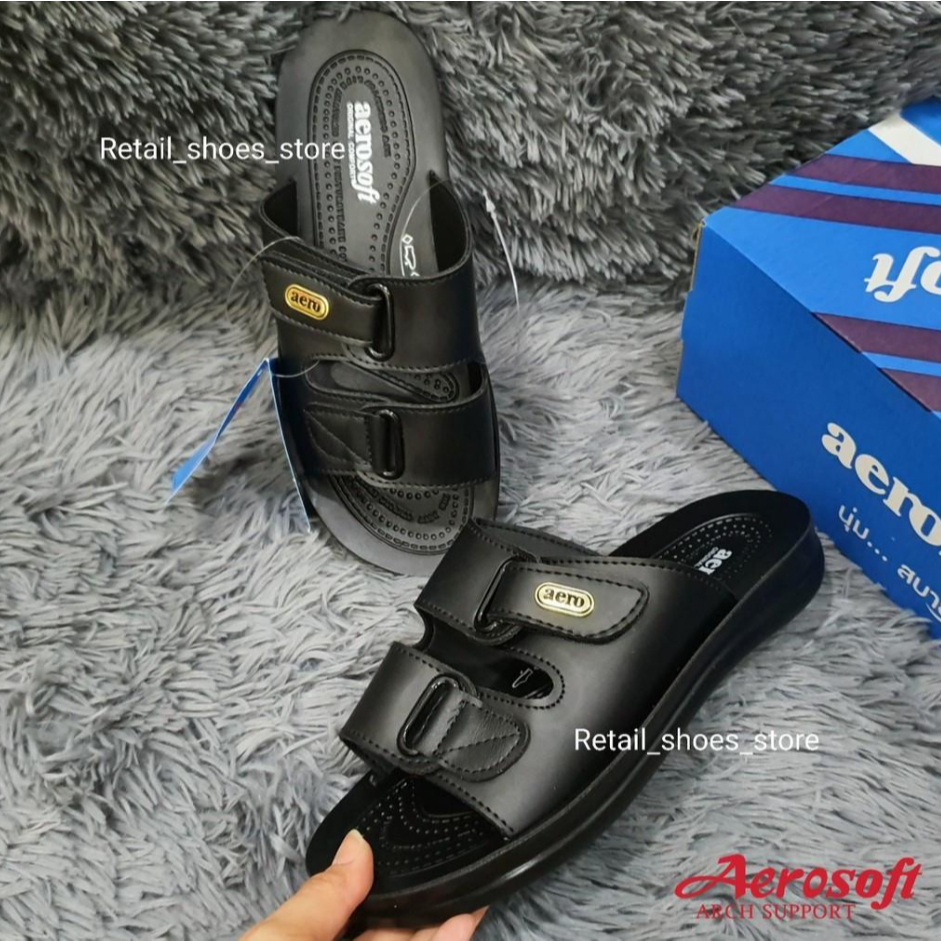 Aerosoft รองเท้าแตะผู้ชาย สีดำพื้นหนา รุ่น 4141  4142