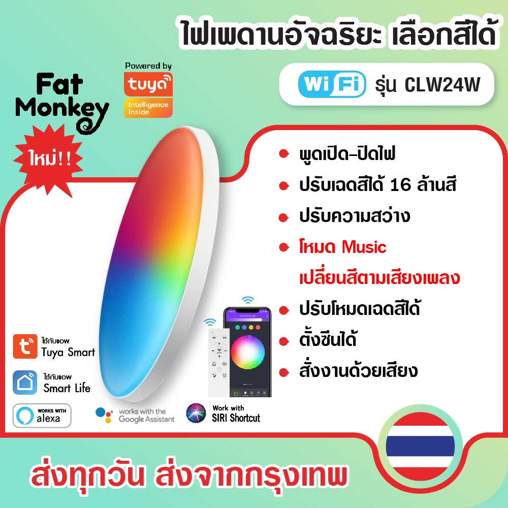 Tuya WiFi Smart Ceiling Light RGBCW 24W Dimmble รุ่น CLW24W ไฟเพดานอัจฉริยะ ปรับสีได้ 16 ล้านสี