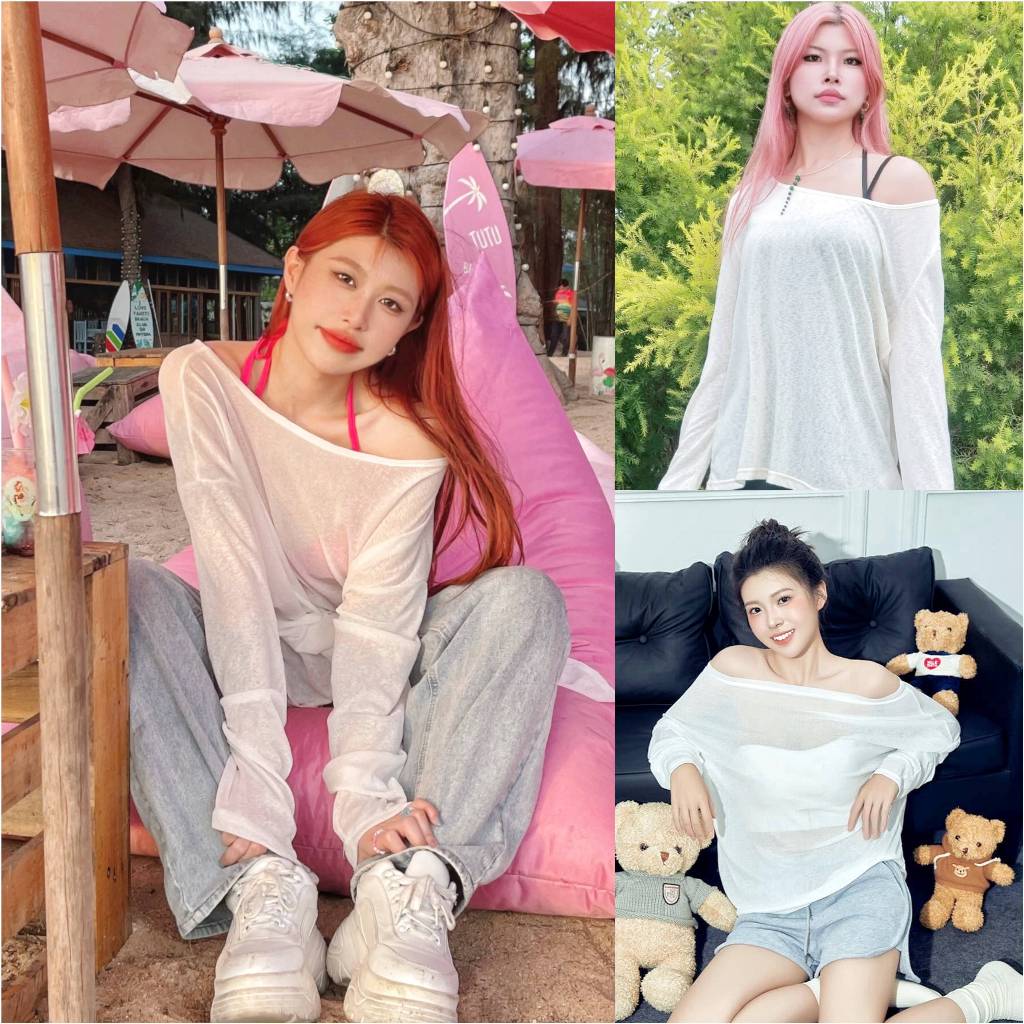 พร้อมส่ง เสื้อชีฟองทรง Ovesize ใส่แมทช์เสื้อสายเดี่ยว หรือ บิกินี่ ใส่คลุมได้ทุกงาน,เสื้อแขนยาว, ป้องกันแดด