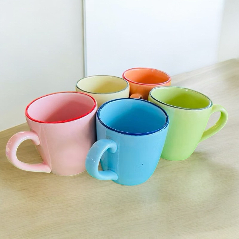 แก้วเซรามิก แก้วน้ำ ทรงวี สไตล์วินเทจ คล้ายงานสังกะสีโบราณ กว้าง7.5cm สูง7.5cm