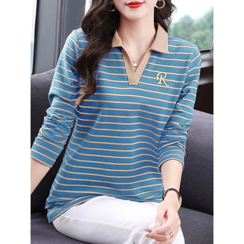 PS-( รุ่น-230 ) เสื้อยืดคอปกแขนยาวยอดฮิตลายลิ้วมาใหม่ อกเสื้อปักด้วยตัวหนังสือ สไตล์เกาหลี ผ้านุ่มสวมใส่สบาย พร้อมส่ง