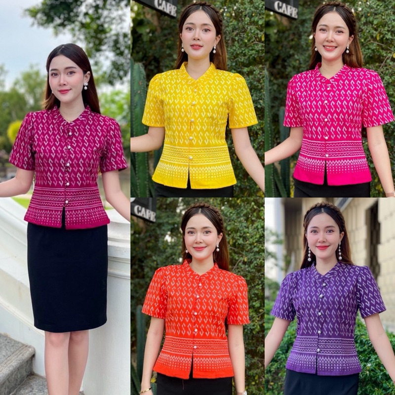 เสื้อผ้าฝ้ายพิมพ์ลายคอจีน ทรงสวย