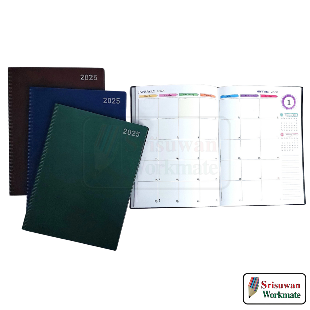 DX501 คละสีปก Schedule Book 2025 21.5x29.3 ซม. ปกหนัง กันน้ำ 2568 Year Plan Month Plan My Planner Di