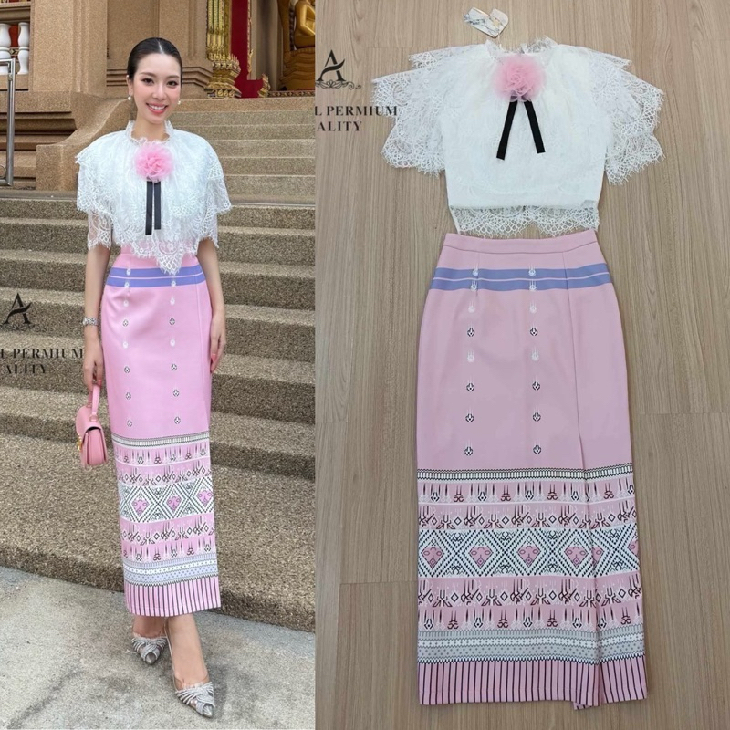 ABIGAIL Set 3ชิ้น เสื้อลูกไม้แขนกุด+กป+เข็มกลัดดอกไม้ ชุดไทย ผ้าไทย ชุดลูกไม้ ทำบุญ ตักบาตร ไปวัด ทอดกฐิน