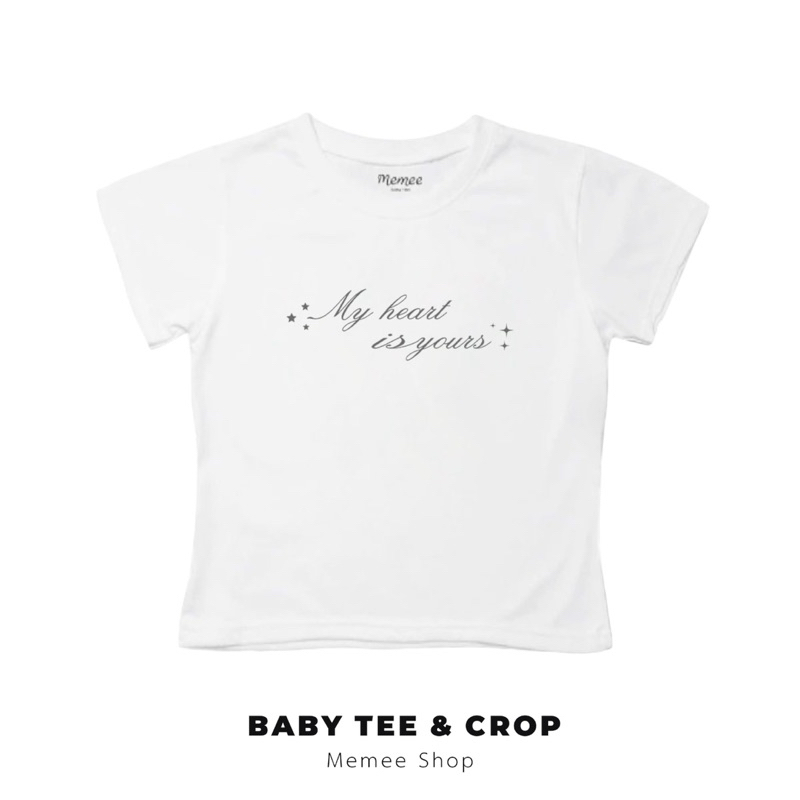 Memee ~ เสื้อครอปผ้าคอตอน ทรง Baby Tee (My heart is your)เสื้อผู้หญิง